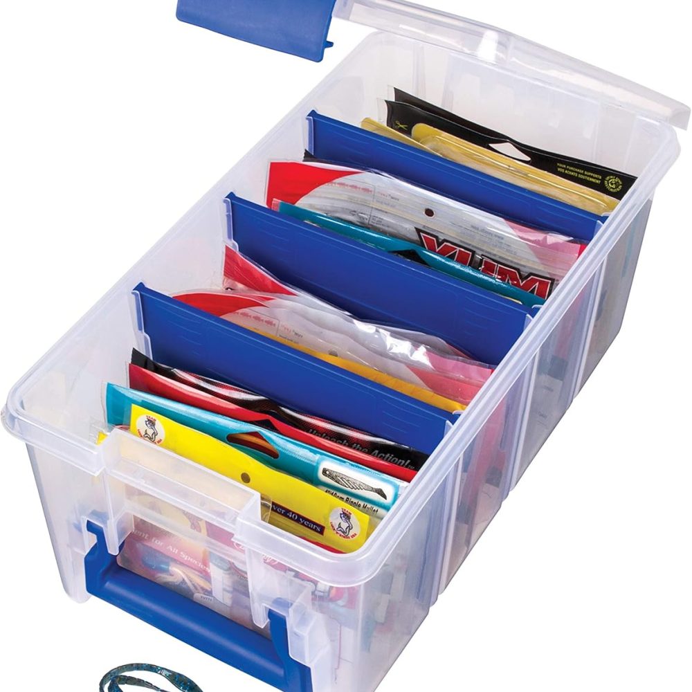 Flambeau Outdoors 4510 Clear Fishing Tackle Box Organizer - Super Half Satchel Soft Fishing Lure Storage Boxes, Bait Box Fishing Tackle Organizer, Tuff Tainer Tackle Box with Zerust Anti-Rust Dividers