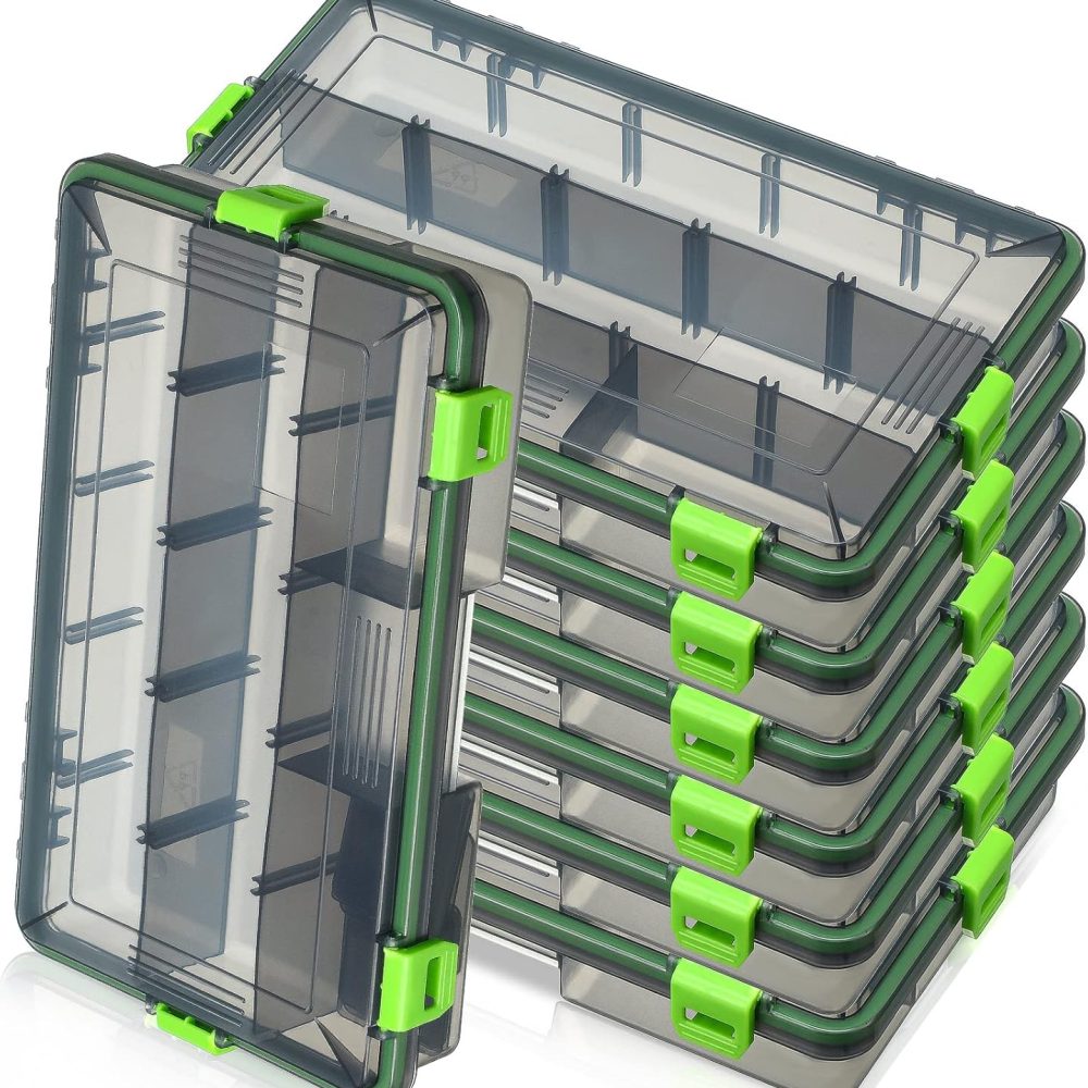 Ramede 6 Pcs Fishing Tackle Boxes Waterproof Airtight Plastic Tackle Box Organizer Transparent Fishing Tackle Storage with Adjustable Dividers for Terminal Tackle Lure Bait Hook(Large)