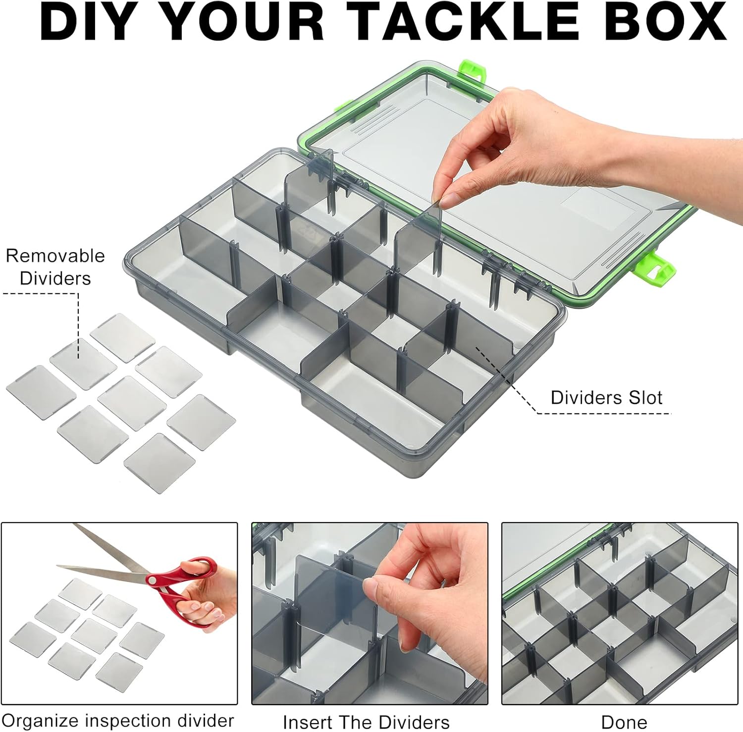 Ramede 6 Pcs Fishing Tackle Boxes Waterproof Airtight Plastic Tackle Box Organizer Transparent Fishing Tackle Storage with Adjustable Dividers for Terminal Tackle Lure Bait Hook(Large) - Image 5