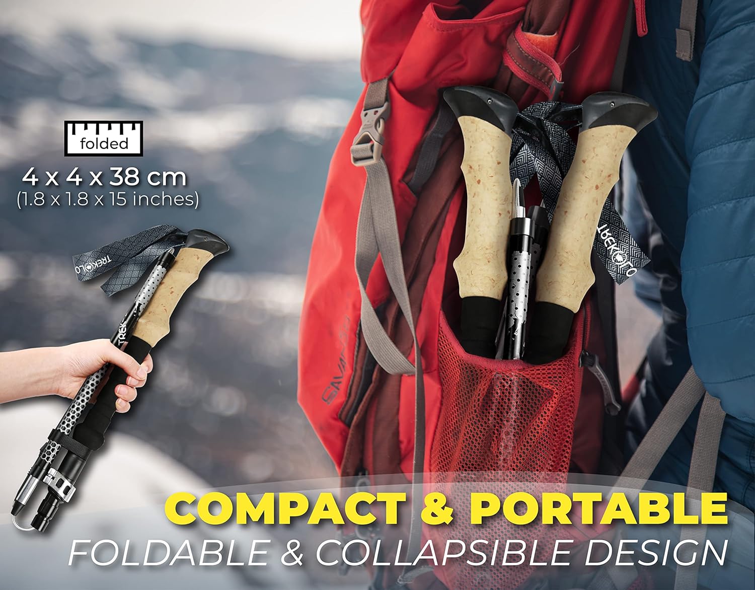 Trekology Trek-Z Collapsible Hiking & Trekking Poles - Balance Support for Seniors, Women, and Men, 2pc Per Set - Image 2